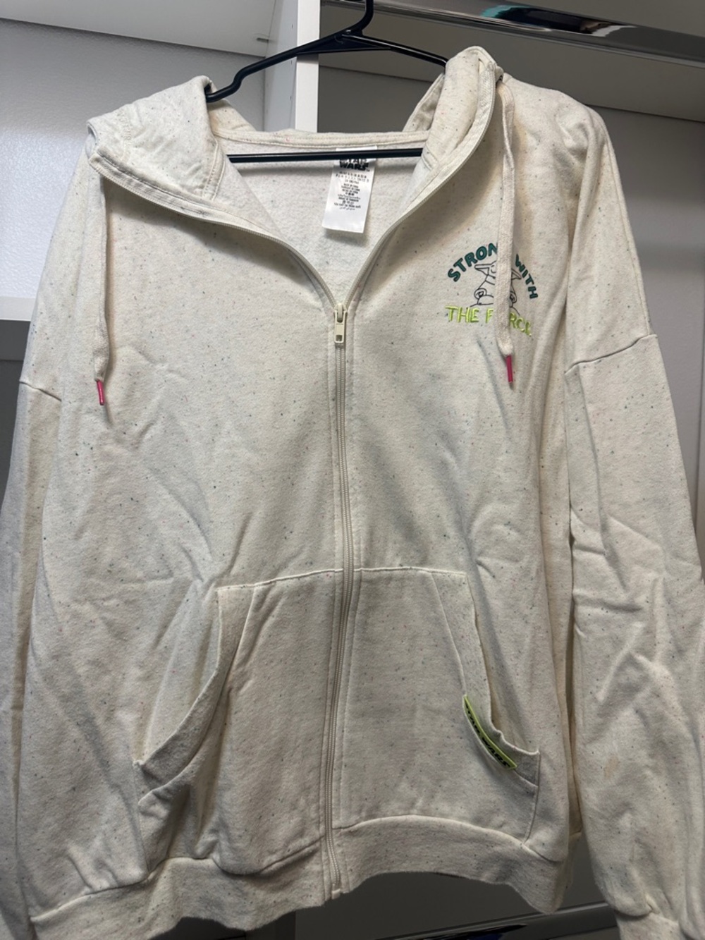 Star Wars Cream Zip-Up Hoodie with Neon Green Accent